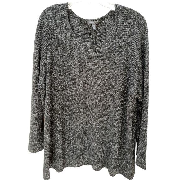 EILEEN FISHER Woman Linen Blend Black Silver Metallic Sweater 3X Plus Size‎ - Picture 1 of 9